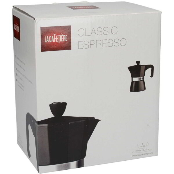 La Cafetiere Aluminium Classic Espresso Maker Black Three Cup 200ml