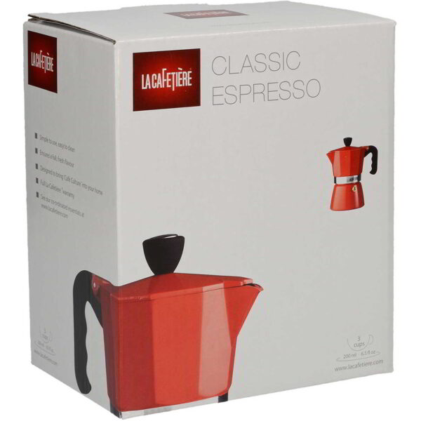La Cafetiere Aluminium Classic Espresso Maker Red Three Cup 200ml