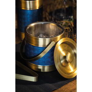 BarCraft Brass Finish Ice Bucket with Blue Detail