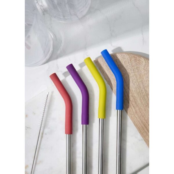 Colourworks Brights Assorted Silicone Tipped Reusable Straws Set of 4