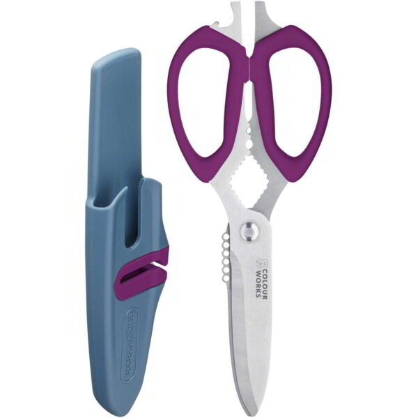 Colourworks Brights 23cm Ten-In-One Multi-Function Edgekeeper Kitchen Scissors Plum
