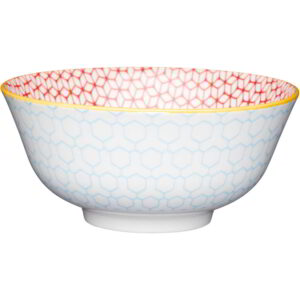 KitchenCraft Glazed Stoneware Bowl Geometric Blue 15.5x7.5cm