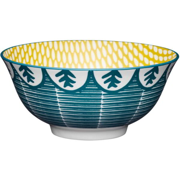 KitchenCraft Glazed Stoneware Bowl Leafy Green 15.5x7.5cm