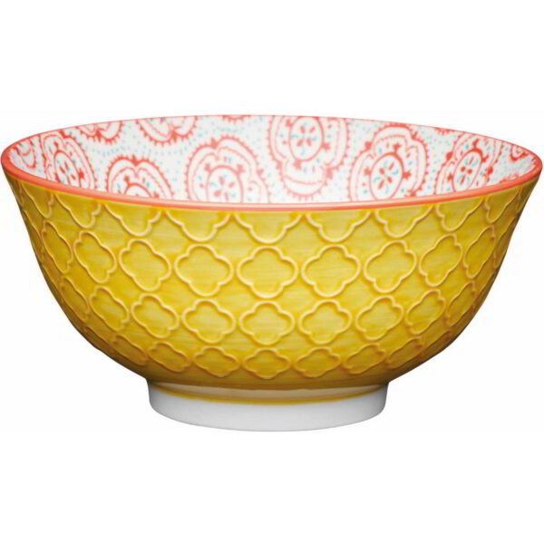 KitchenCraft Glazed Stoneware Bowl Yellow Floral 15.5x7.5cm