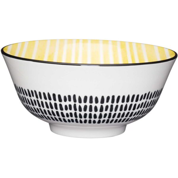 KitchenCraft Glazed Stoneware Bowl Yellow Stripe 15.5x7.5cm