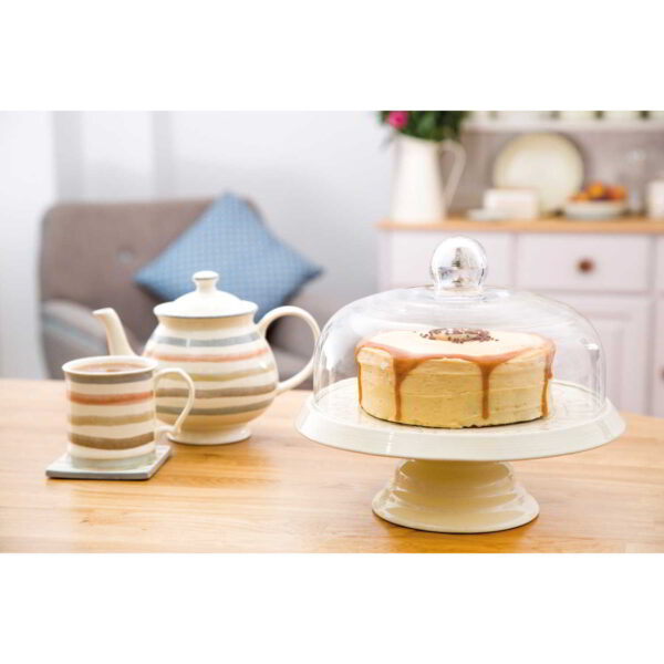 KitchenCraft Classic Collection Ceramic 29cm Cake Stand with Domed Glass Lid