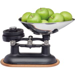 KitchenCraft Natural Elements Cast Iron Balance Scales with Black Body and Acacia Wood Stand
