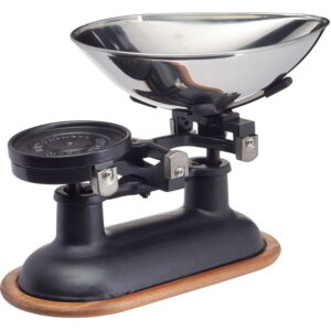 KitchenCraft Natural Elements Cast Iron Balance Scales with Black Body and Acacia Wood Stand