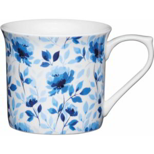KitchenCraft Fine Bone China 300ml Fluted Mug Blue Rose