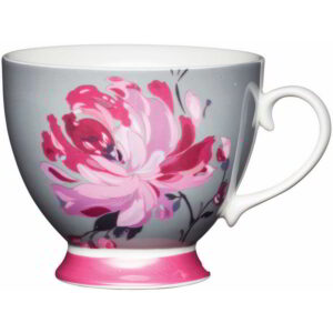 KitchenCraft Bone China 400ml Footed Mug Pink Flower