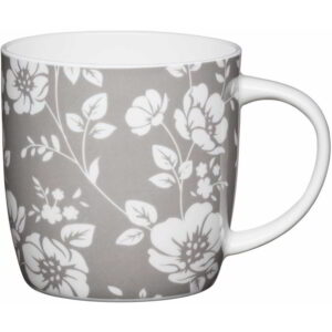 KitchenCraft Fine Bone China 425ml Barrel Shaped Mug Grey Floral
