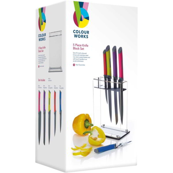 Colourworks Brights Five Piece Knife Set with Acrylic Storage Block