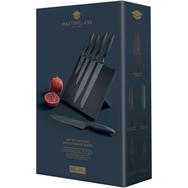 MasterClass Agudo Five Piece Knife Set With Magnetic Wooden Stirage Block