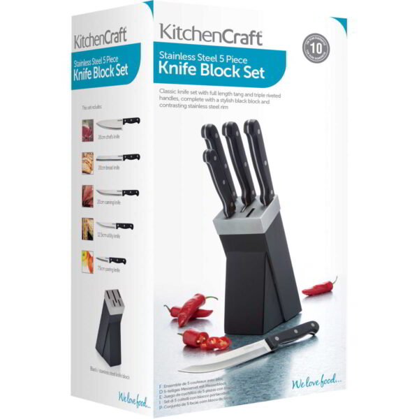KitchenCraft Five Piece Knife Set With Wooden Storage Block