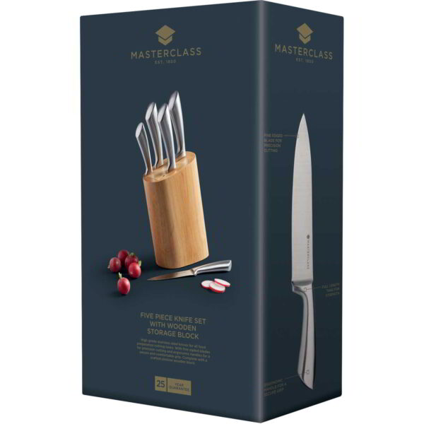 MasterClass Cortes Five Piece Knife Set with Wooden Block