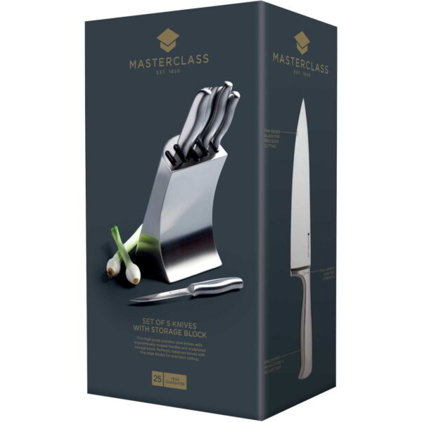 MasterClass Orissa Five Piece Knife Set With Deluxe Stainless Steel Storage Block