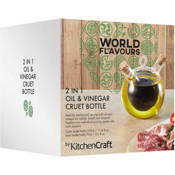 KitchenCraft World of Flavours Italian Dual Oil and Vinegar Bottle 350ml/70ml