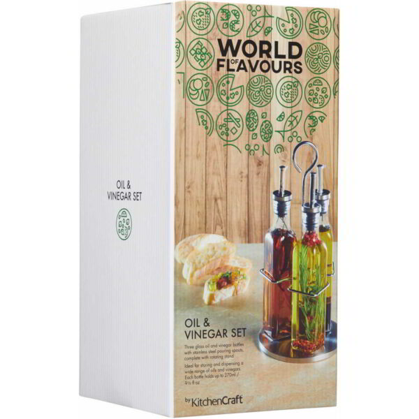 KitchenCraft World of Flavours Italian Three Bottle Oil and Vinegar Set with Stand 270ml