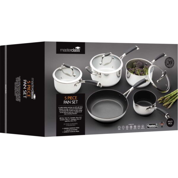 MasterClass Five Piece Deluxe Non-Stick Stainless Steel Cookware Set