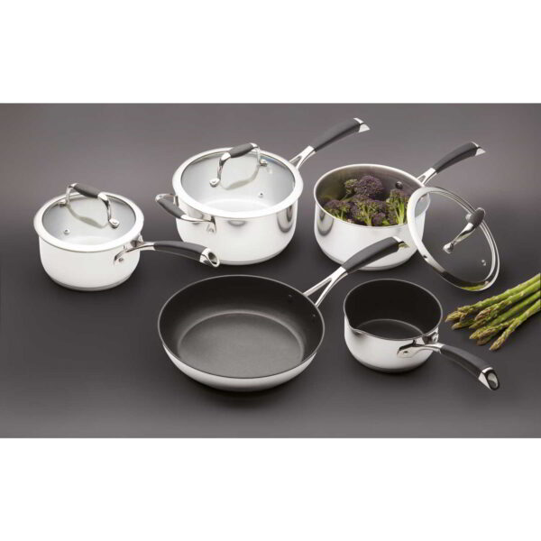 MasterClass Five Piece Deluxe Non-Stick Stainless Steel Cookware Set