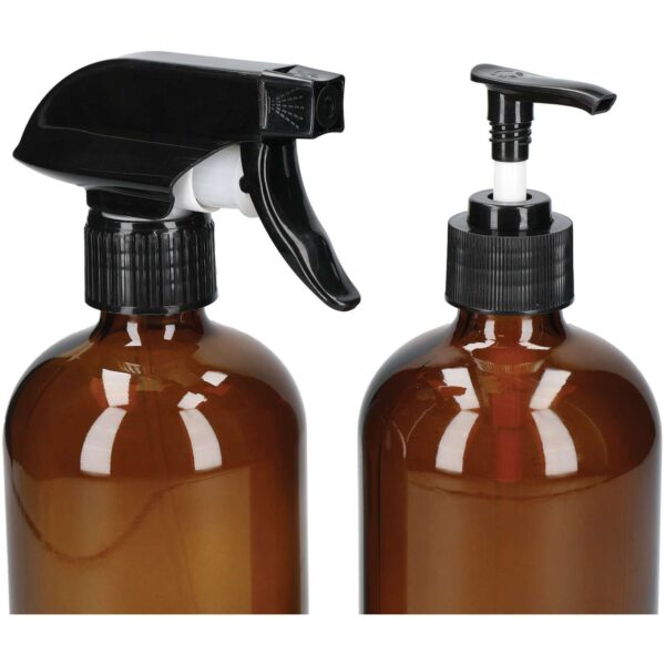 KitchenCraft Living Nostalgia Amber Glass Reusable Spray and Pump Bottle Set. 500ml