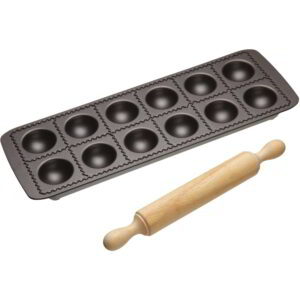 KitchenCraft World of Flavours Italian Non-Stick Ravioli Mould Tray with Rolling Pin