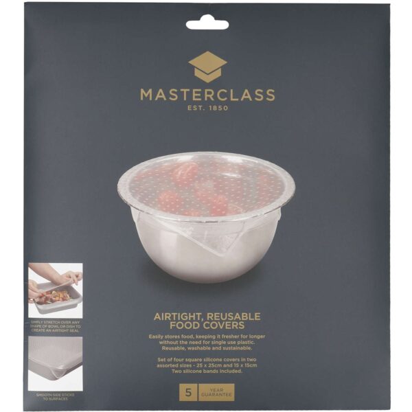 MasterClass Silicone Food Cover Set of 4 covers in two sizes - 15cm and 25cm