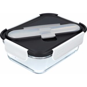 Built Professional Glass 900ml Lunch Box with Stainless Steel Cutlery 16x21x7.5cm