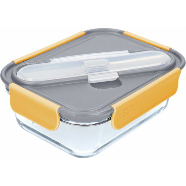Built Stylist Glass 900ml Lunch Box with Stainless Steel Cutlery 16x21x7.5cm
