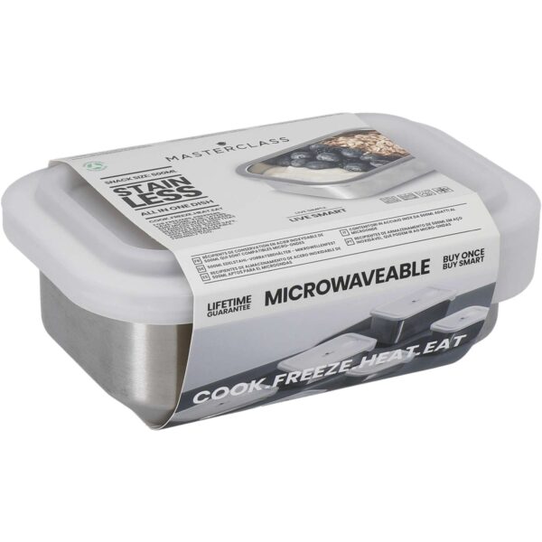 MasterClass 1.3 litre All-in-One Stainless Steel Food Storage Dish. 15.5cm x 22cm x 5.5cm
