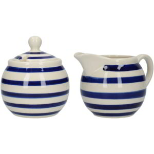 London Pottery Blue Bands Sugar Bowl and Creamer