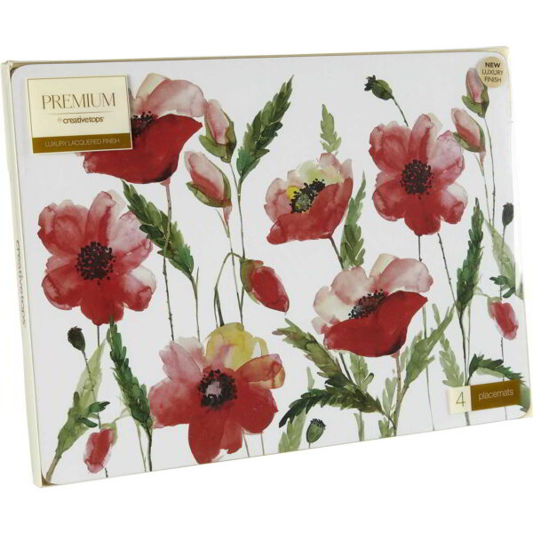 Creative Tops Watercolour Poppies Pack Of 4 Large Creative Tops Placemats 40x29cm