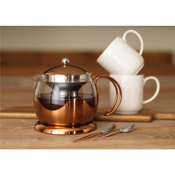 La Cafetiere Brushed Copper Glass Infuser Teapot Four Cup 1.2 Litre
