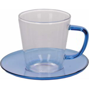 La Cafetière Blue Coloured Glass 240ml Tea Cup and Saucer
