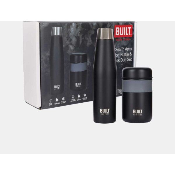 BUILT Perfect Seal Apex Bottle and Food Flask Black Duo Set