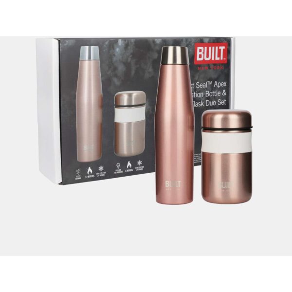 BUILT Perfect Seal Apex Bottle and Food Flask Rose Gold Duo Set
