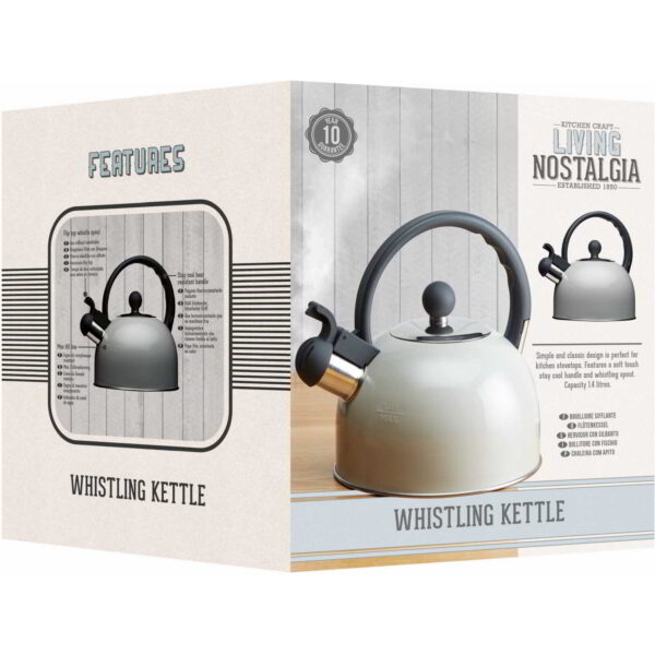 KitchenCraft Living Nostalgia Traditional Whistling Kettle 1.3 Litre French Grey