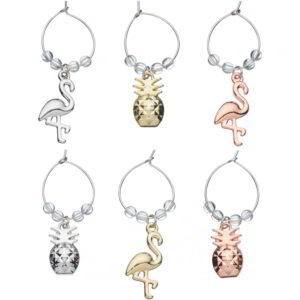 BarCraft Tropical Wine Charms Pineapple/Flamingo Design Pack of Six