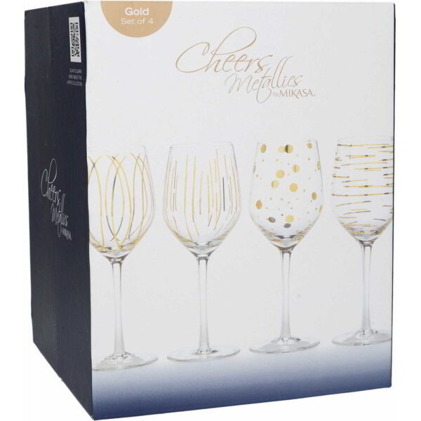 Mikasa Cheers Set of Four White Wine Glasses Metallic Gold 400ml
