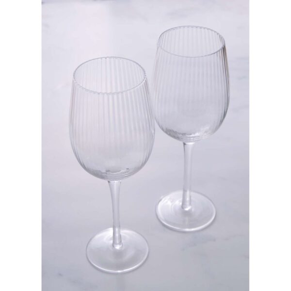 BarCraft 450ml Ridged Wine Glasses Flutes Gift Set of Two